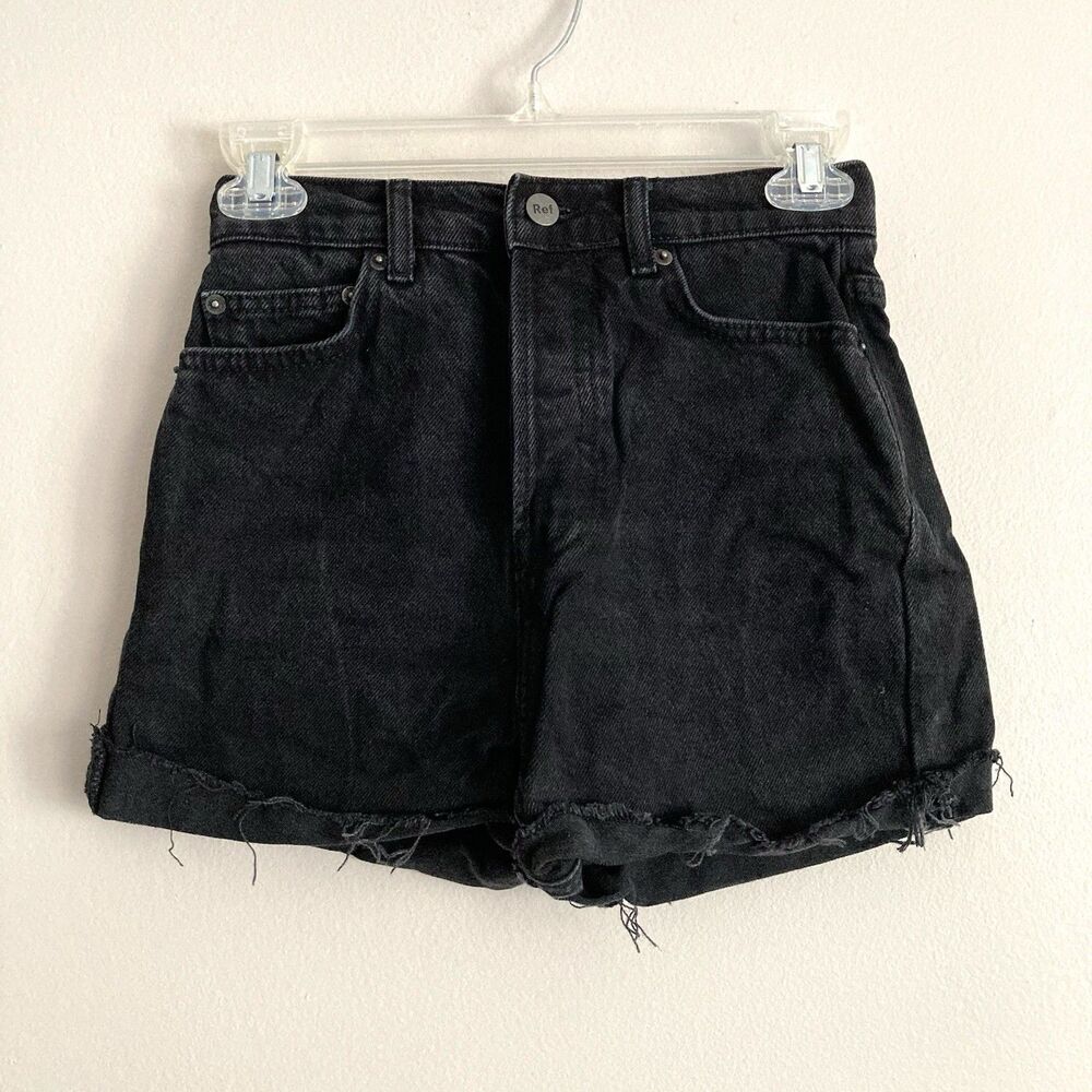 Reformation Womens Black Denim High Rise Jean Shorts Size 24 Distressed Summer